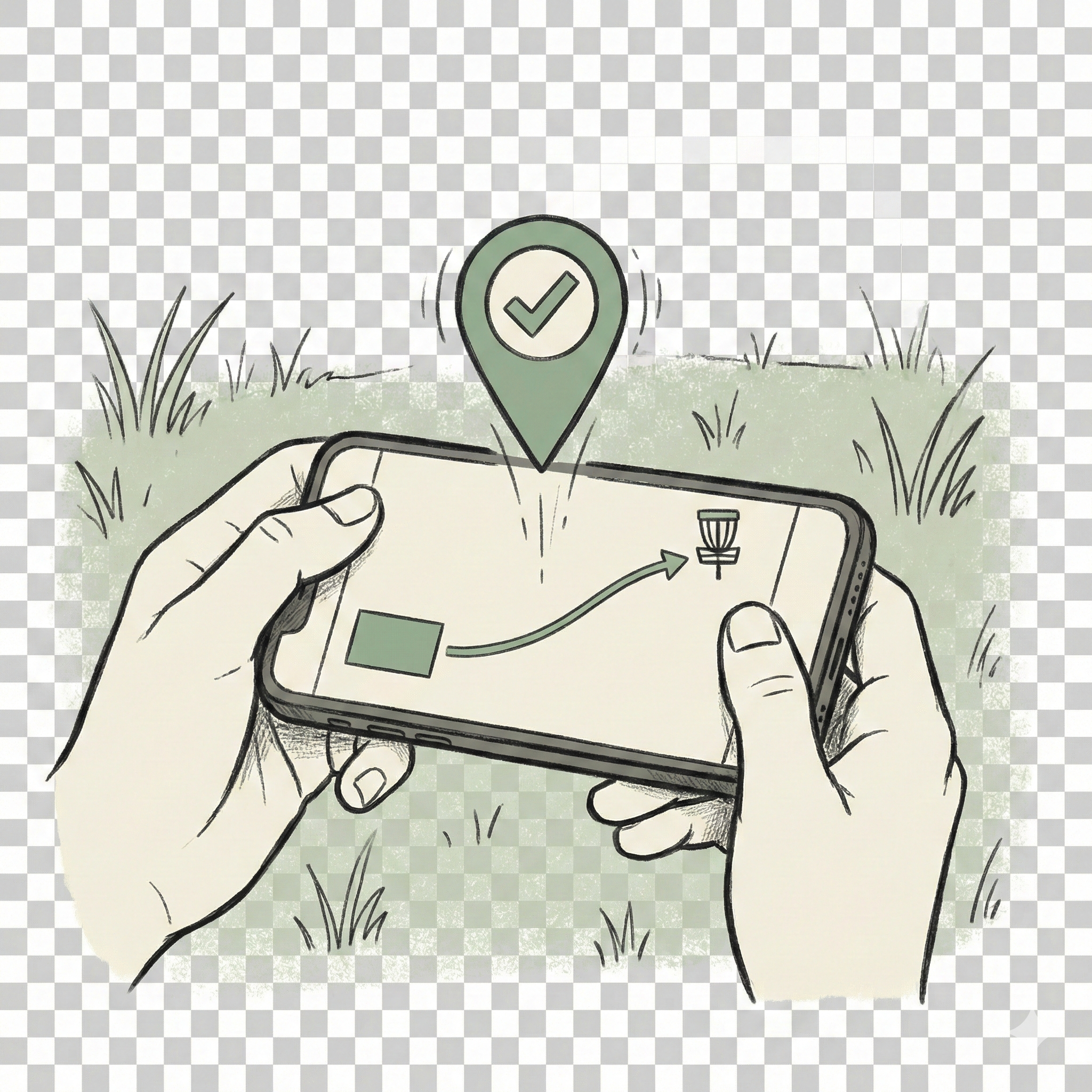 Hands holding phone showing course layout being edited